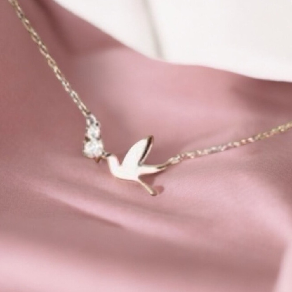 Bird of Peace Dove and CZ silver plated necklace. New.